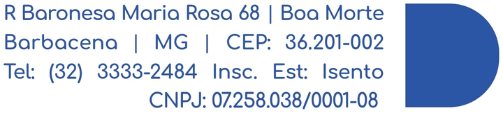 R Baronesa Maria Rosa 68 | Boa Morte - Barbacena | MG | CEP: 36.201-002 - Tel: (32) 3333-2484 Insc. Est: Isento - CNPJ: 07.258.038/0001-08
